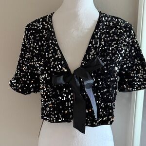 NWT Black Sequin Crop Top with Bow